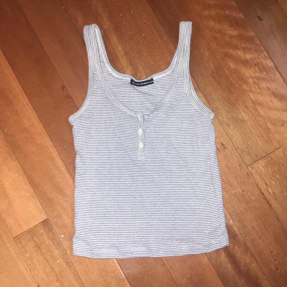 Blue and white striped tank top with button